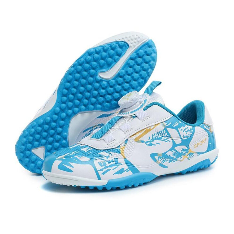 (white, 28) Kids Soccer Shoes TF Football Boots Professional Cleats Grass Training Sport Footwear Rotating Push Button Boys Outdoor Futsal Turf Soocer Boots 28-39