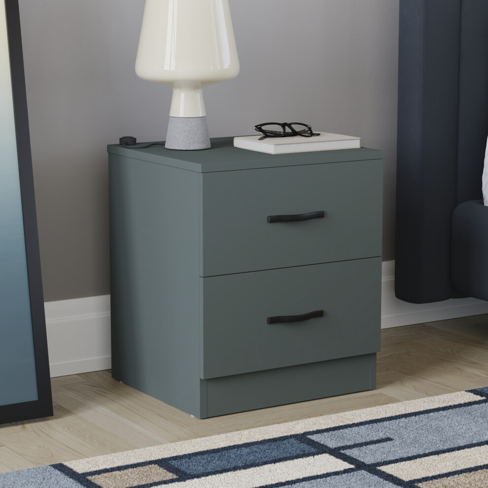(Jasper Green) Riano 2 Drawer Bedside Chest Bedside Table Storage