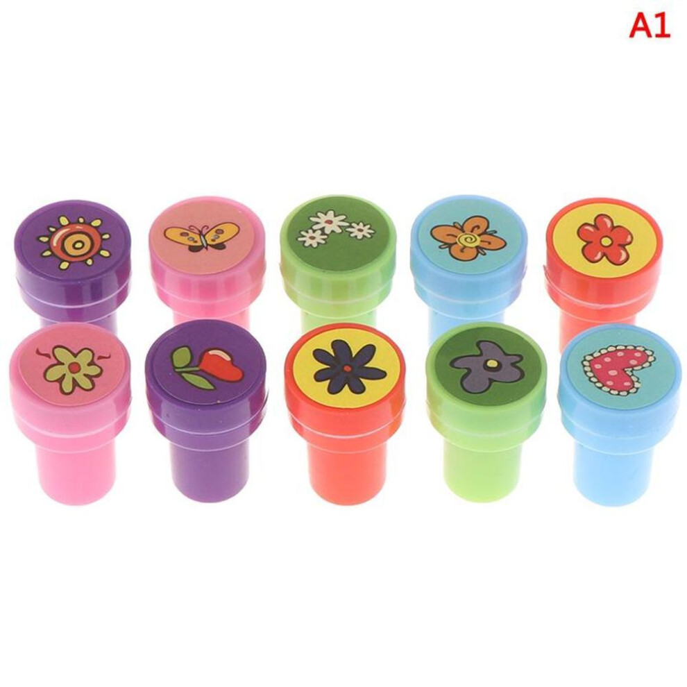 (Flower) 5Pcs Self-Ink Cartoon Rubber Stamps Toy Diy Scrapbook Gift Educational Toy