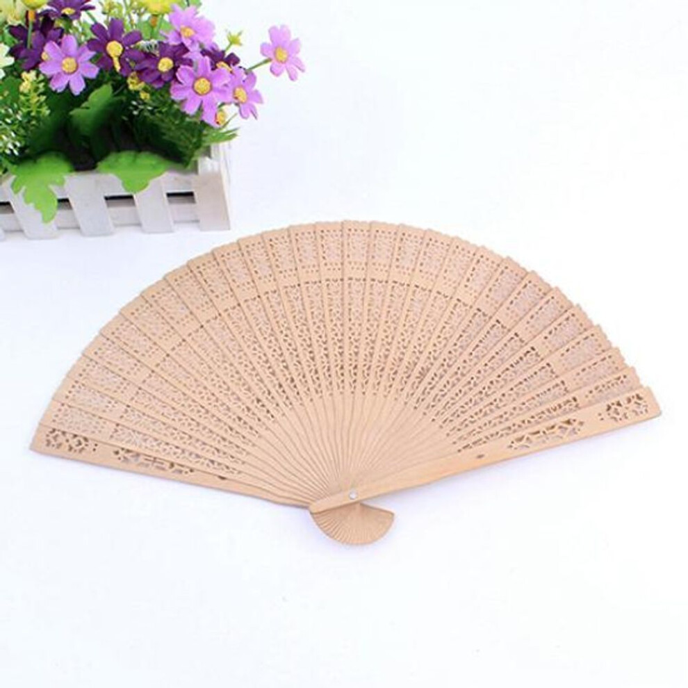 (C) Vintage Hollow Carved Wooden Flower Folding Hand Held Fan Wedding Bridal Decor