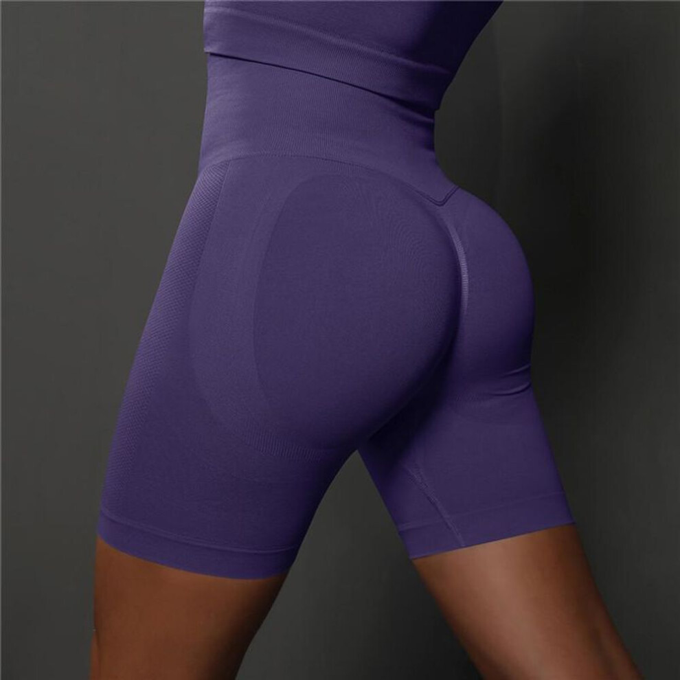 (dark purple, L) Nessaj Women Yoga Shorts Seamless Quick Dry Gym Sports Short Leggings Sexy High Waist Shorts