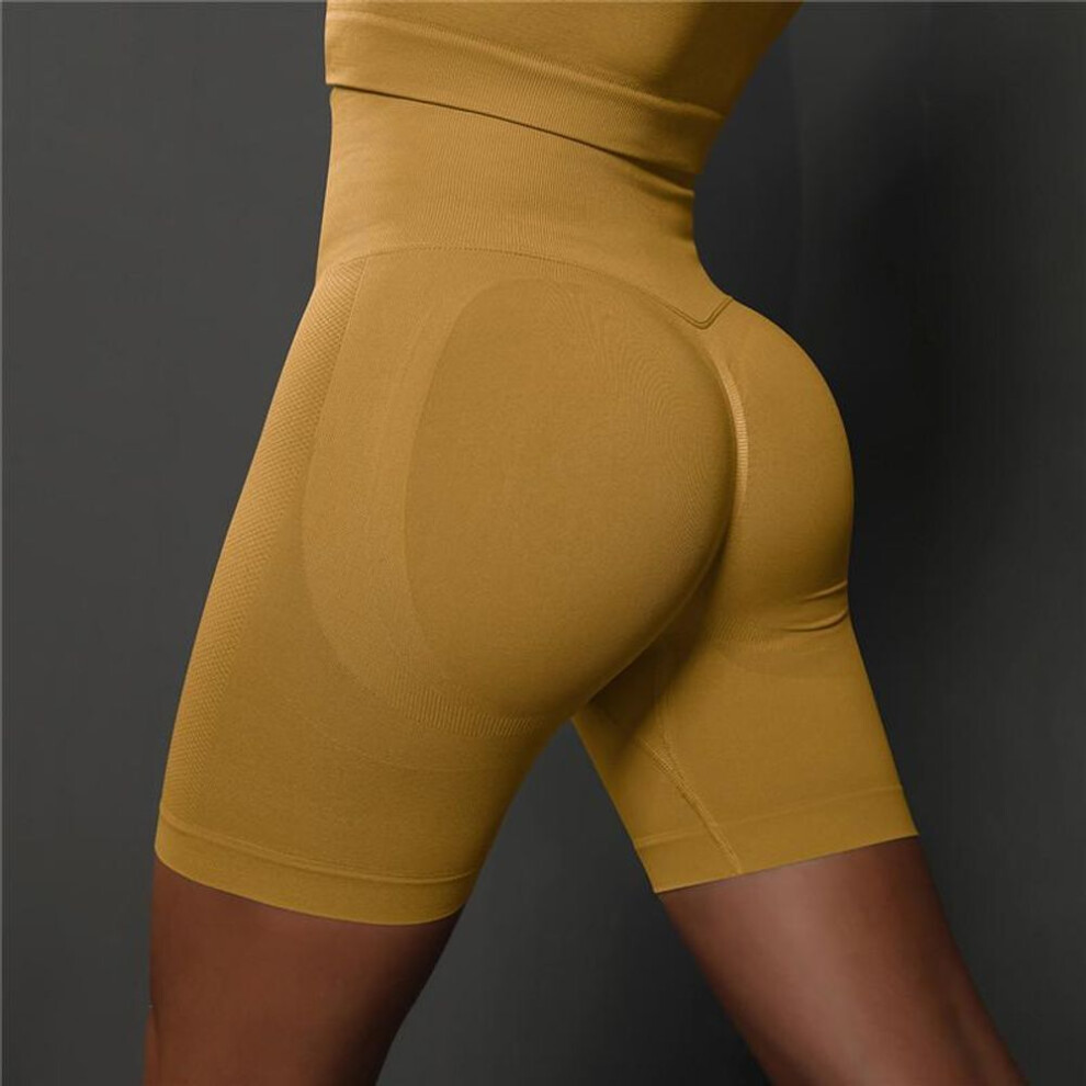 (yellow, L) Nessaj Women Yoga Shorts Seamless Quick Dry Gym Sports Short Leggings Sexy High Waist Shorts