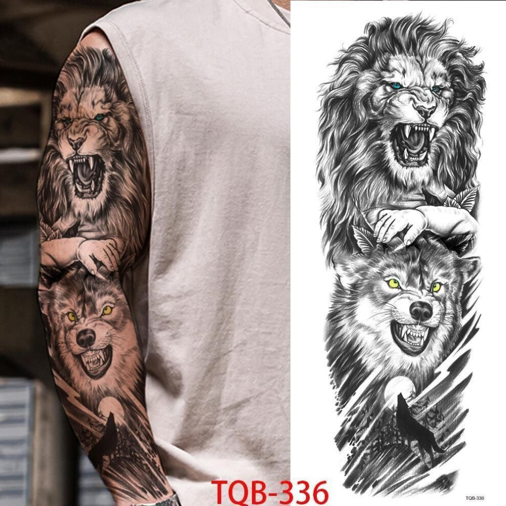 (TQB-336) 1 PC 480*170MM Large Temporary Tattoos Sleeve for Men Women Full Arm Selleve Tattoos Temporary Realistic Fake Wolf Tiger Lion Tattoo