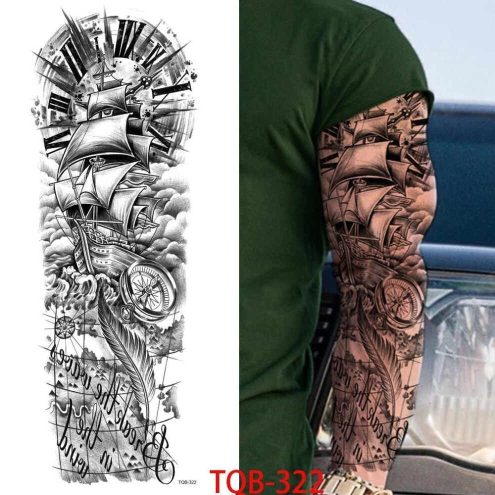(TQB-322) 1 Pc 480*170mm Large Temporary Tattoos Sleeve For Men Women Full Arm Selleve Tattoos Temporary Realistic Fake Wolf Tiger Lion Tattoo