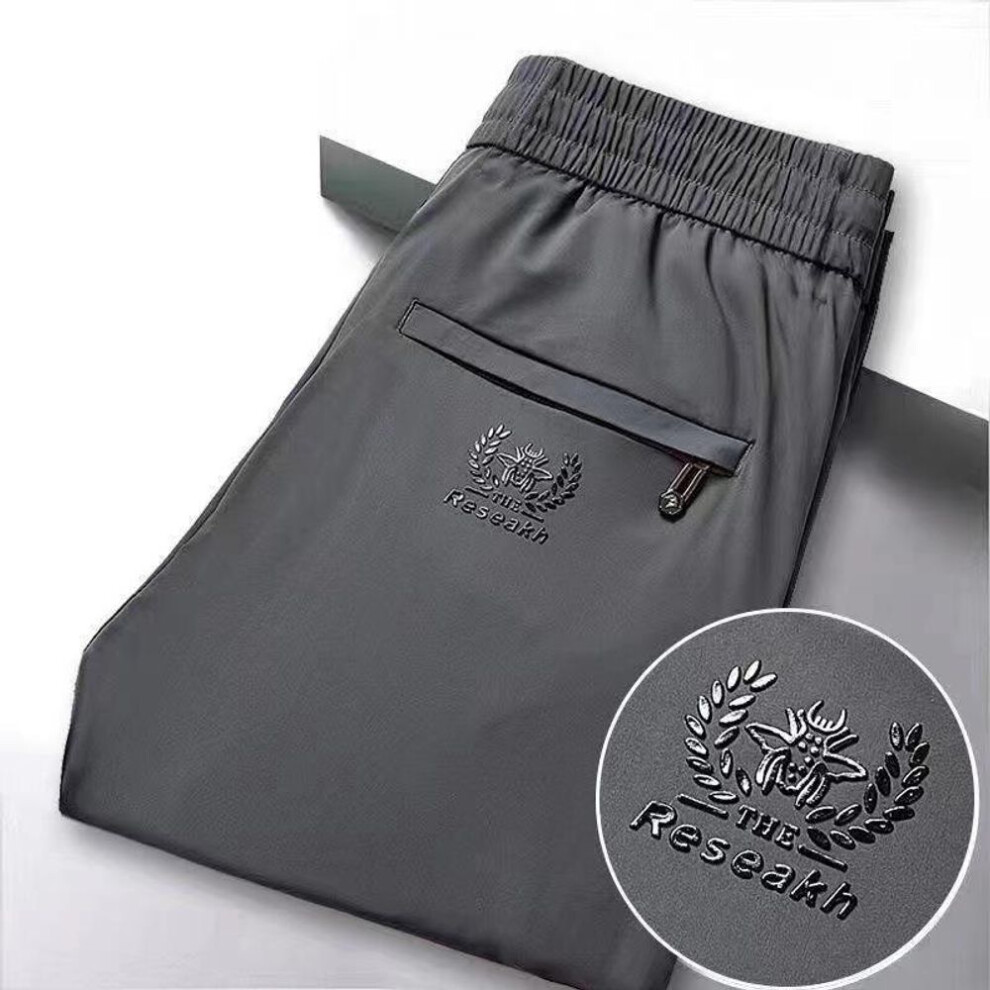 (dark gray, 5XL) Men's Stretch Ice Silk Casual Pants - Comfortable Elastic Waist, Loose, Thin, Straight Long Fit For Middle-aged And Young Men.