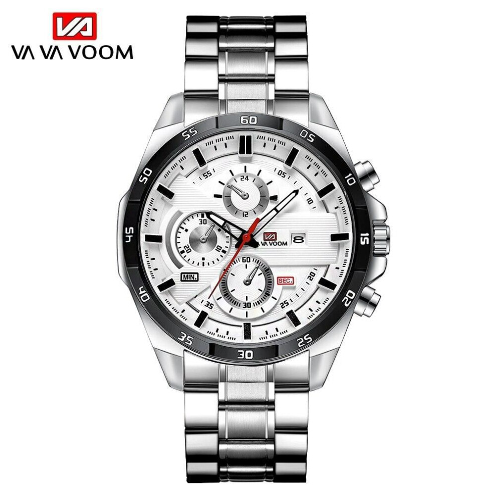 (silver,black, Stainless steel) Va Va Voom Quartz Watches Men Sport Stainless Steel Band Waterproof Casual Military Army Outdoor Run Hiking Leather Men&apos;s Watches Relogio Masculi