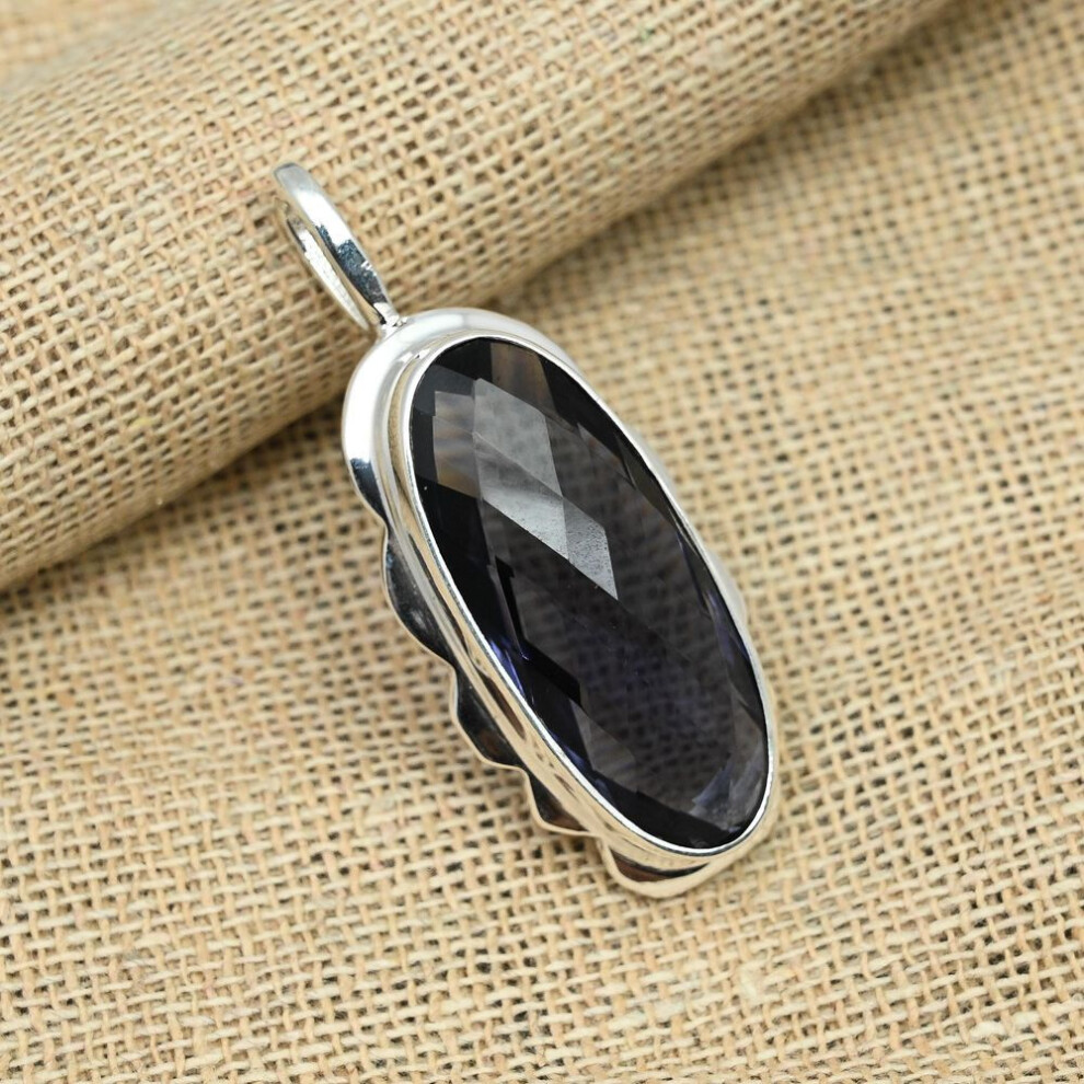 (blue, 2.08") Iolite Gemstone 925 Sterling Silver Handmade Jewelry Pendant For Wedding Gift