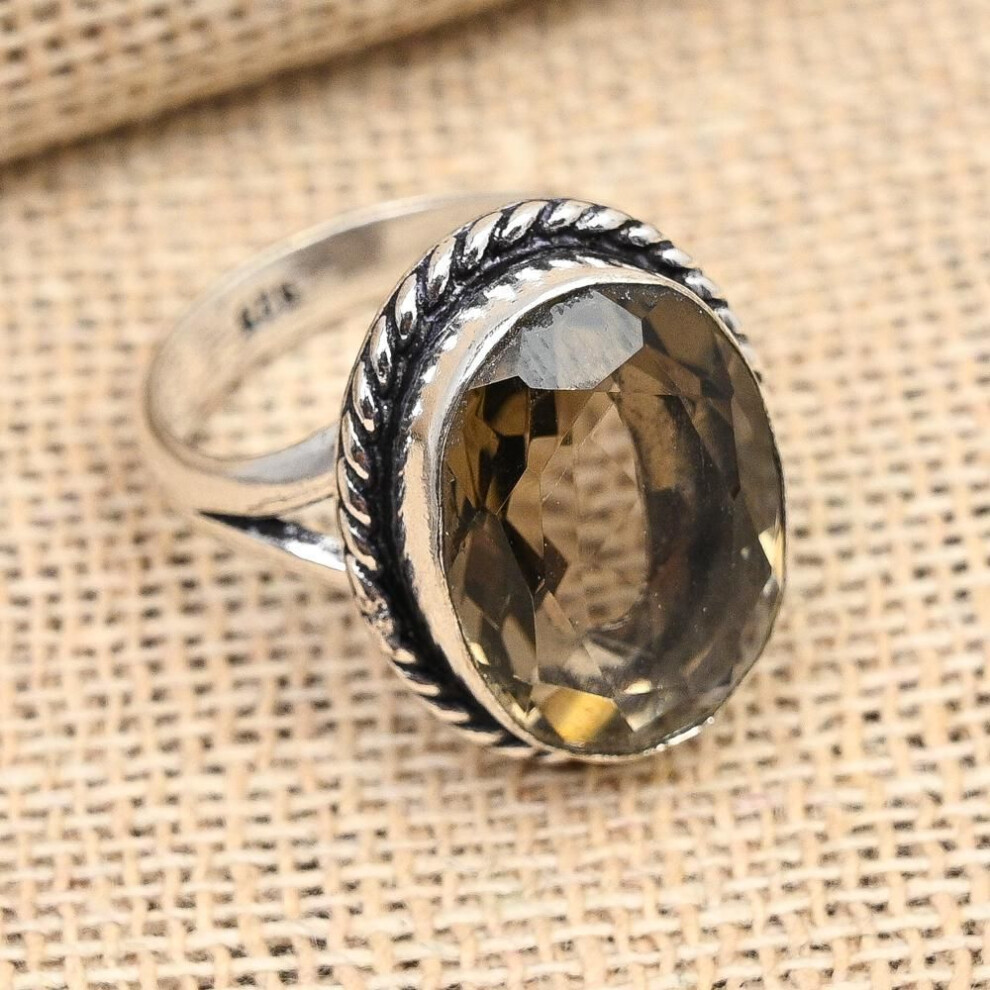 (brown, 5) Smoky Topaz Gemstone Handmade 925 Sterling Silver Ring Jewelry For Thanksgiving