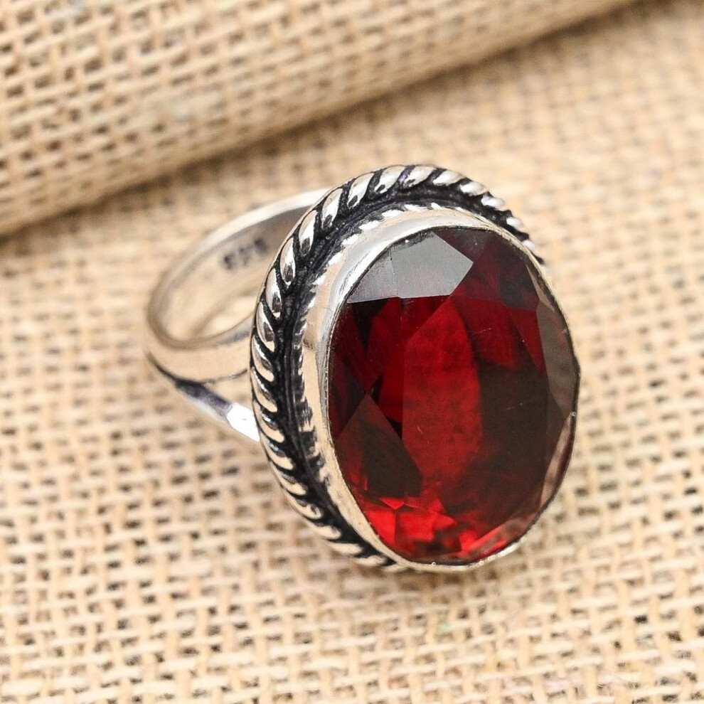 (red, 6.5) Glorious Red Garnet Gemstone Handmade 925 Solid Sterling Silver Jewelry Ring Gift For Women