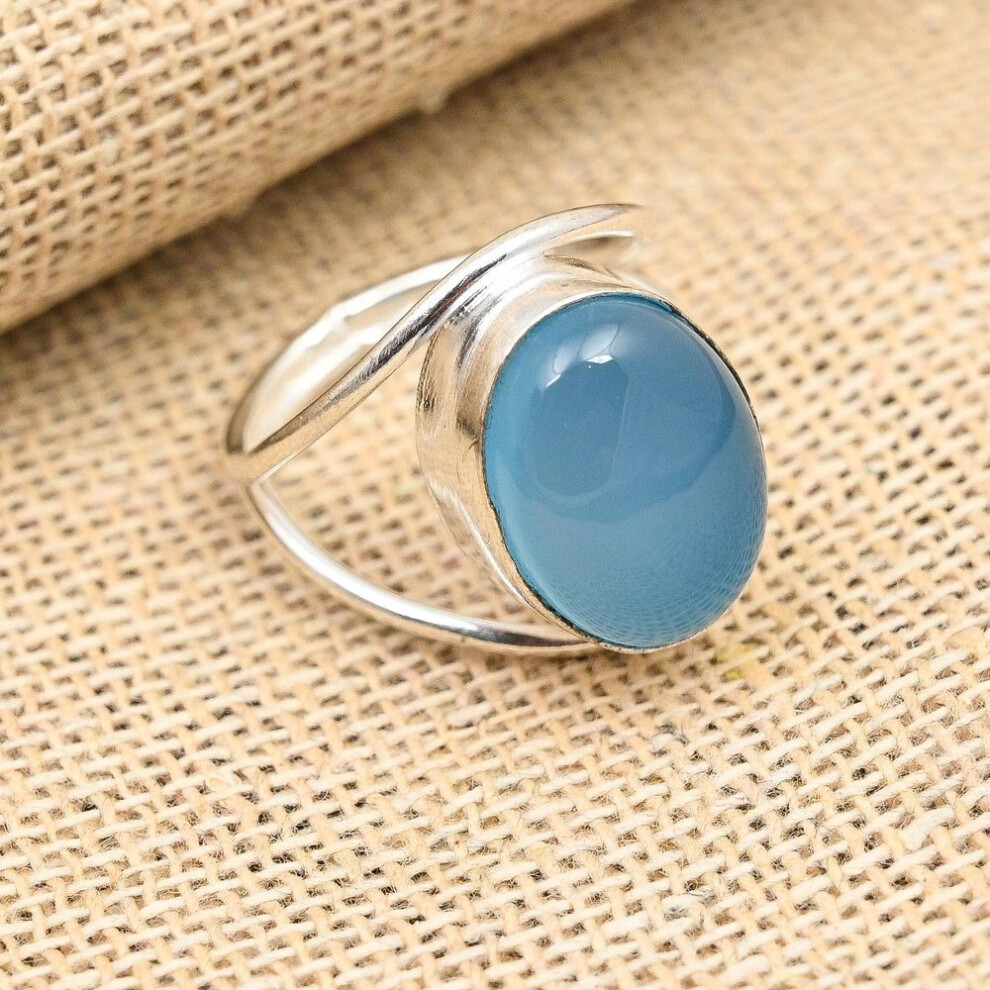 (blue, 8) Aqua Chalcedony Gemstone Handmade 925 Sterling Silver Ring Jewelry