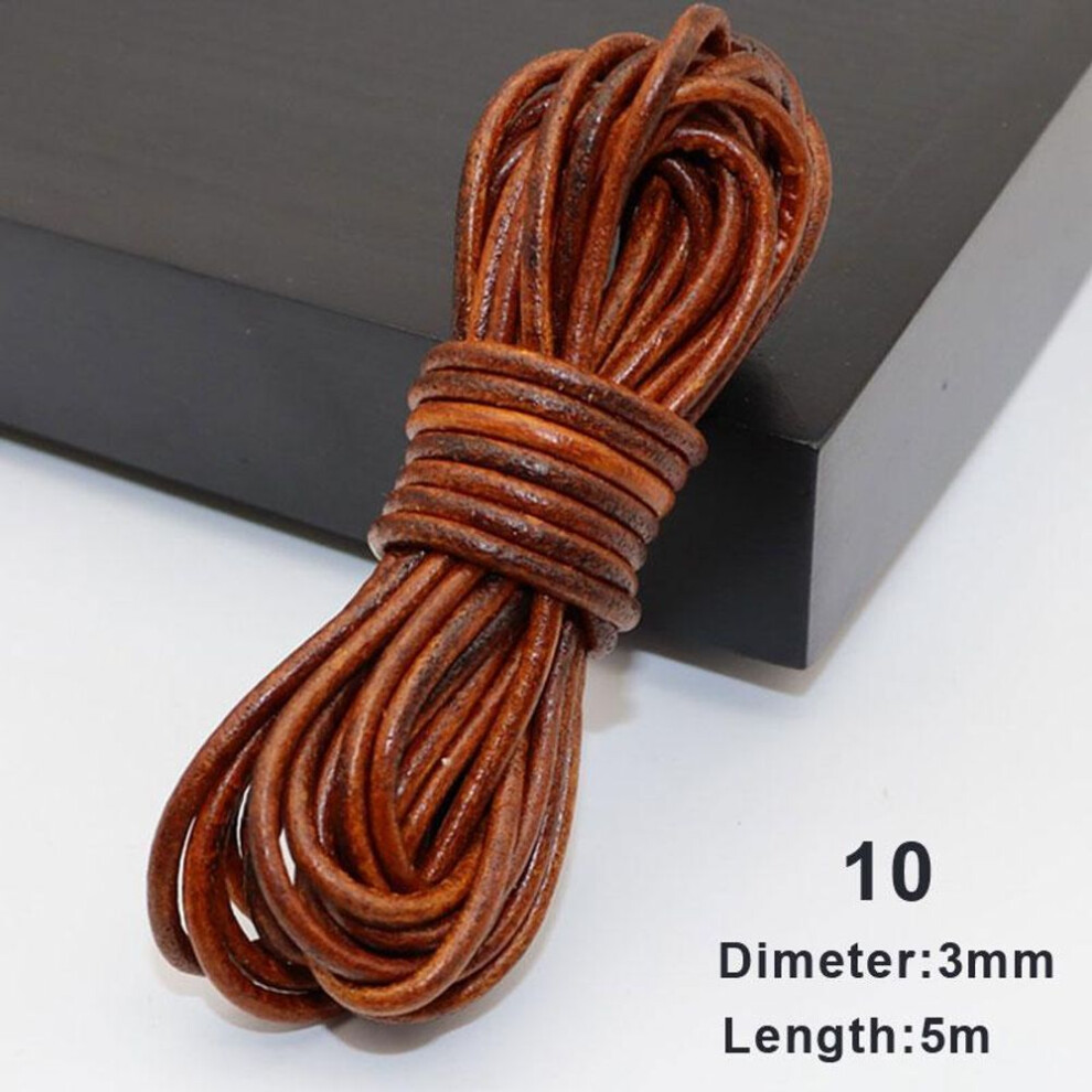 (10) 5 Meters DIY Coffee/Red/Brown 3mm Round/Flat Leather Rope Natural Genuine Leather Cords