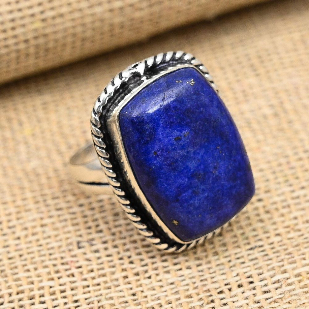 (blue, 8.5) Lapis Lazuli Gemstone Handmade 925 Sterling Silver Ring Jewelry For Women