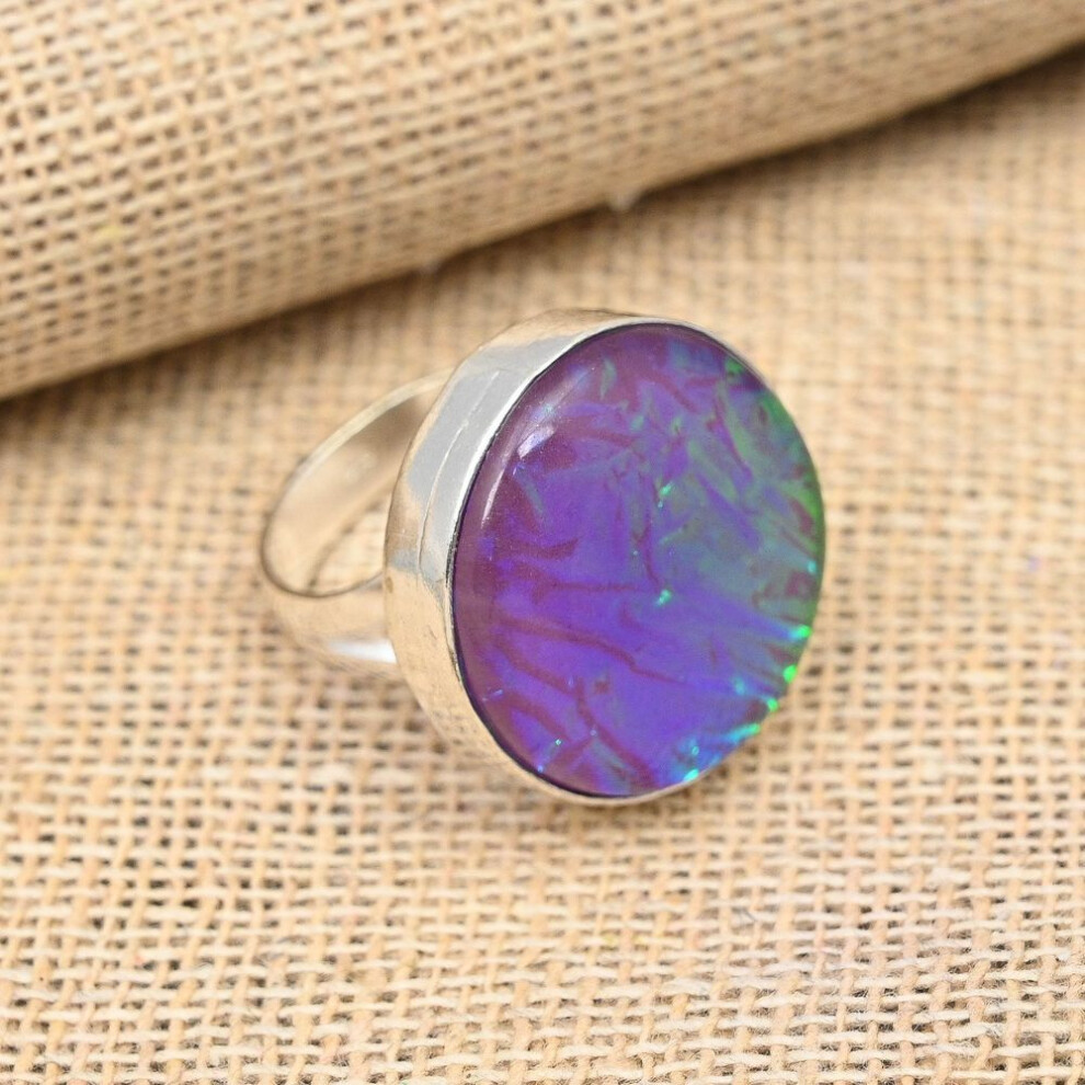 (purple, 4.5) Purple Australian Triplet Opal Gemstone 925 Sterling Silver Ring Handmade Amazing Jewelry