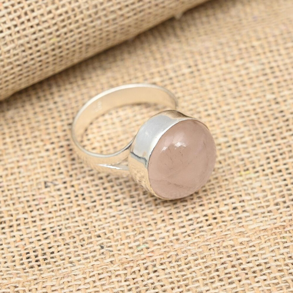 (pink, 10) Rose Quartz Gemstone 925 Sterling Silver Handmade Wedding Jewelry Ring