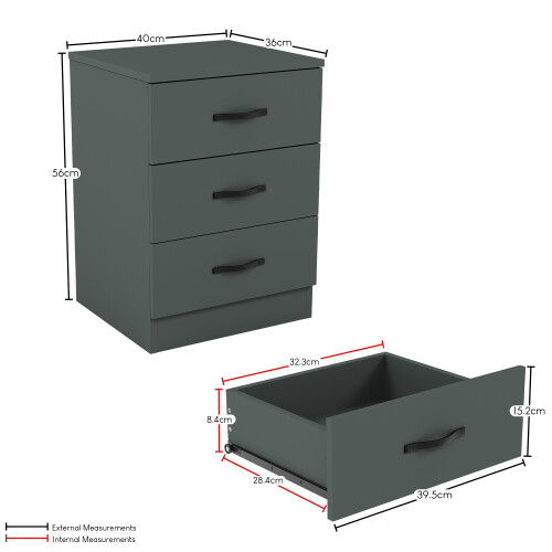 Home Discount (Jasper Green) Riano 3 Drawer Bedside Chest Bedside Table Storage 2