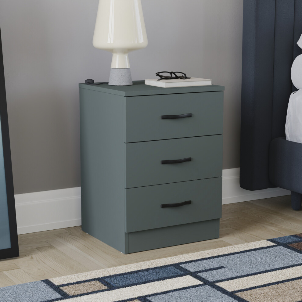 (Jasper Green) Riano 3 Drawer Bedside Chest Bedside Table Storage