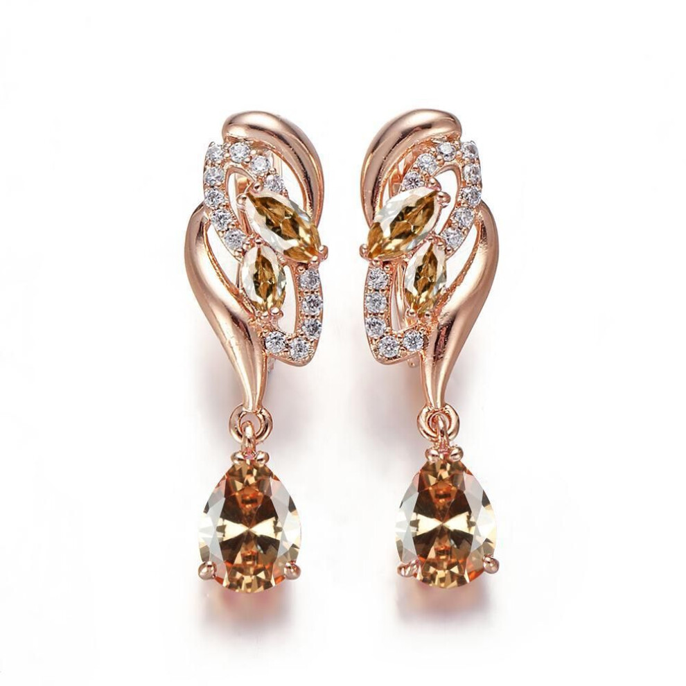 (champagne) 1 Pair Gold Color Waterdrop Flower Earrings Bridal Wedding Accessories Jewelry Exquisite Teardrop Pink Aqua Stone Dangle Long Earrings