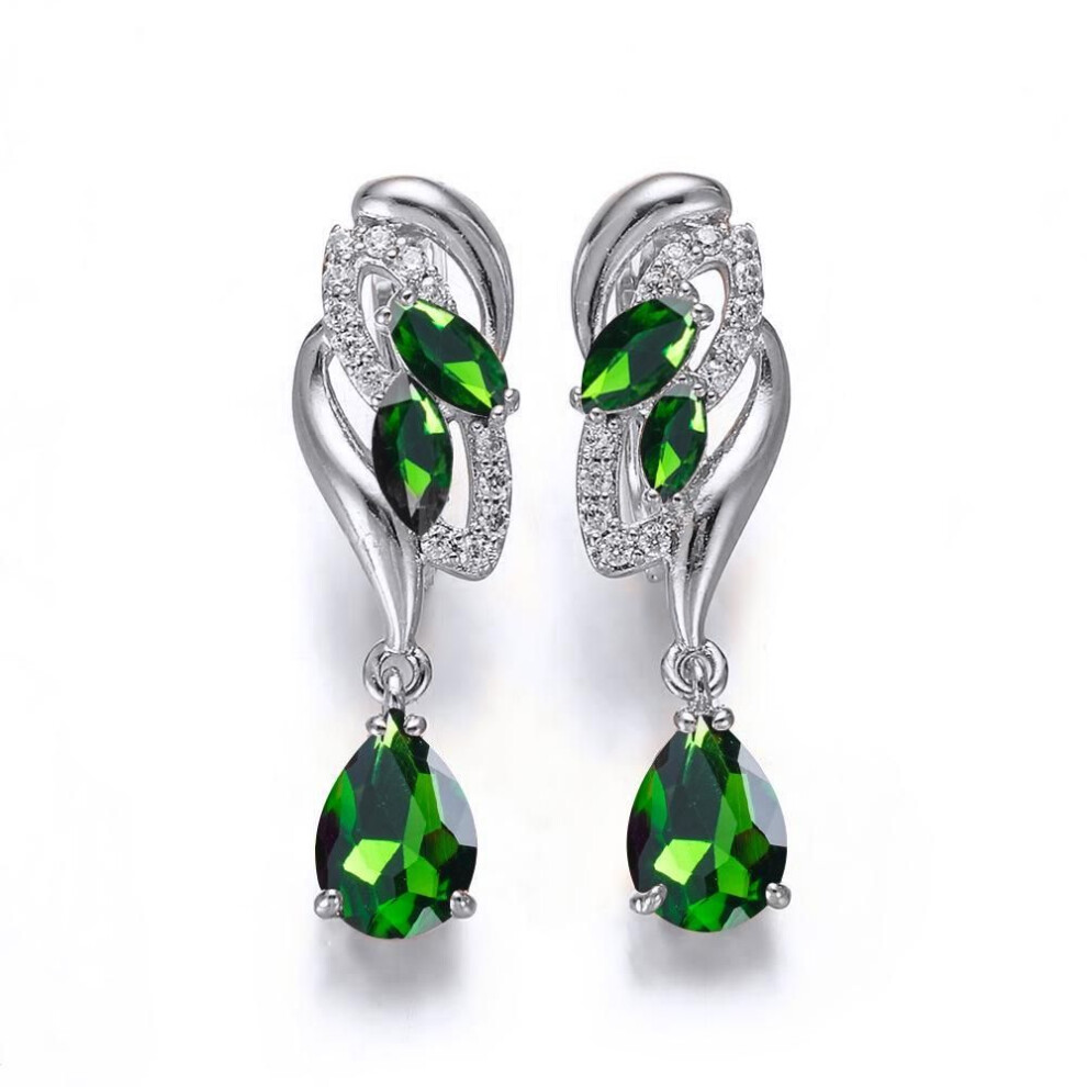 (silver,green) 1 Pair Gold Color Waterdrop Flower Earrings Bridal Wedding Accessories Jewelry Exquisite Teardrop Pink Aqua Stone Dangle Long Earrings