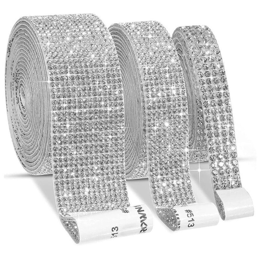 (silver, 3rows) 1yard Dly Diamond Ribbon Self-adhesive Crystal Rhinestone Decoration Gemstone Sticker Bling