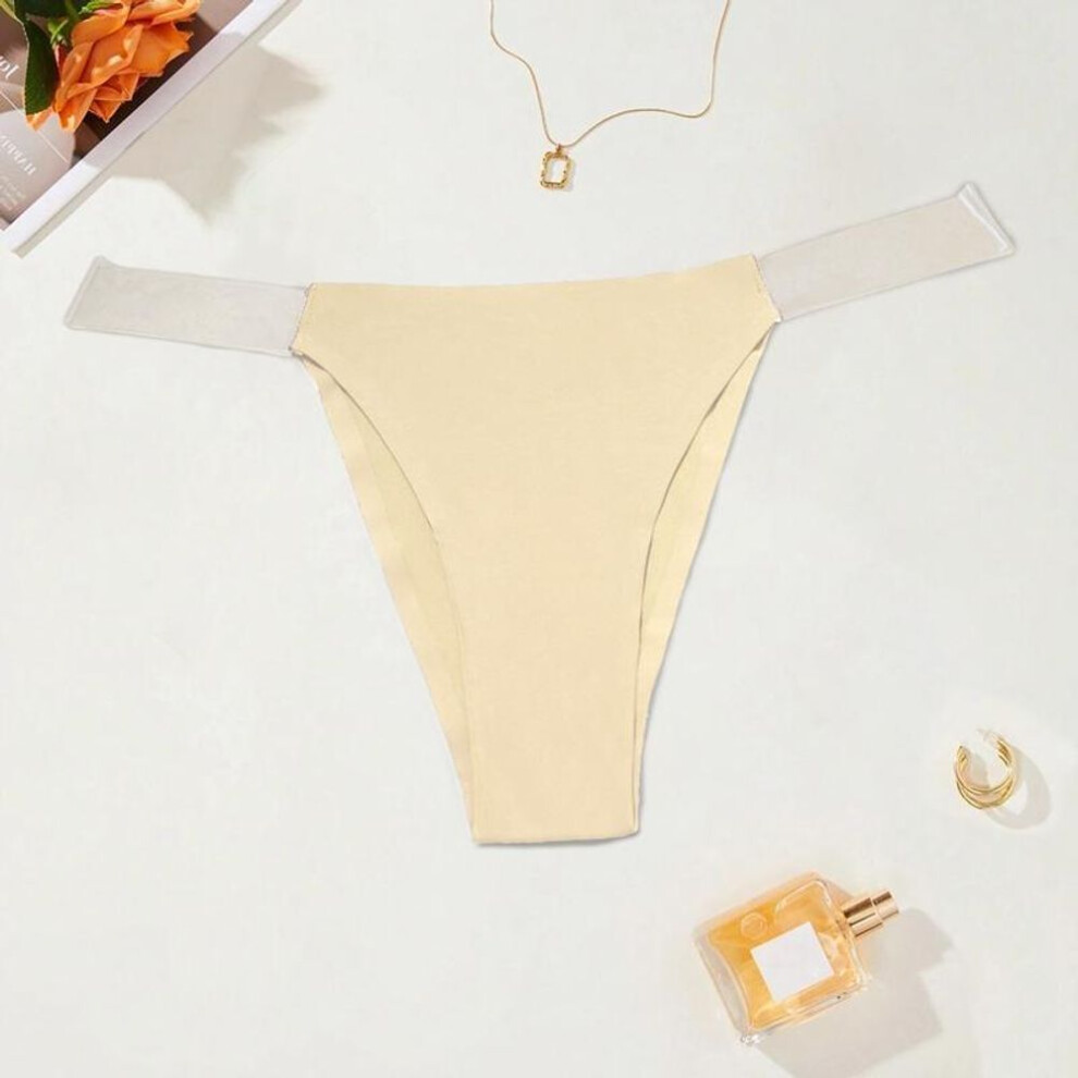(beige, M) Women Seamless Invisible Panty See-Through Waist Strap Sexy Thongs Xs S M L