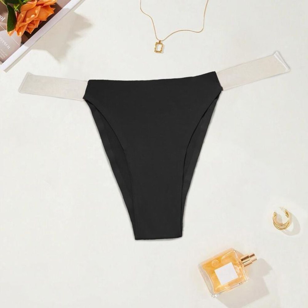 (black, L) Women Seamless Invisible Panty See-Through Waist Strap Sexy Thongs Xs S M L