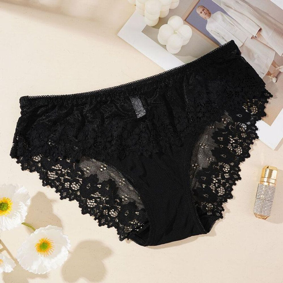 (black, XL) Women's Sexy Lace Mesh Panties Low Waist Translucent Breathable Bikini Briefs Women's Seamless Underwear
