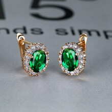 (green) Luxury Purple Stone Gold Color Love Drop Earrings Bride Band Engagement Ear Clip Jewelry