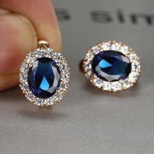 (blue) Luxury Purple Stone Gold Color Love Drop Earrings Bride Band Engagement Ear Clip Jewelry