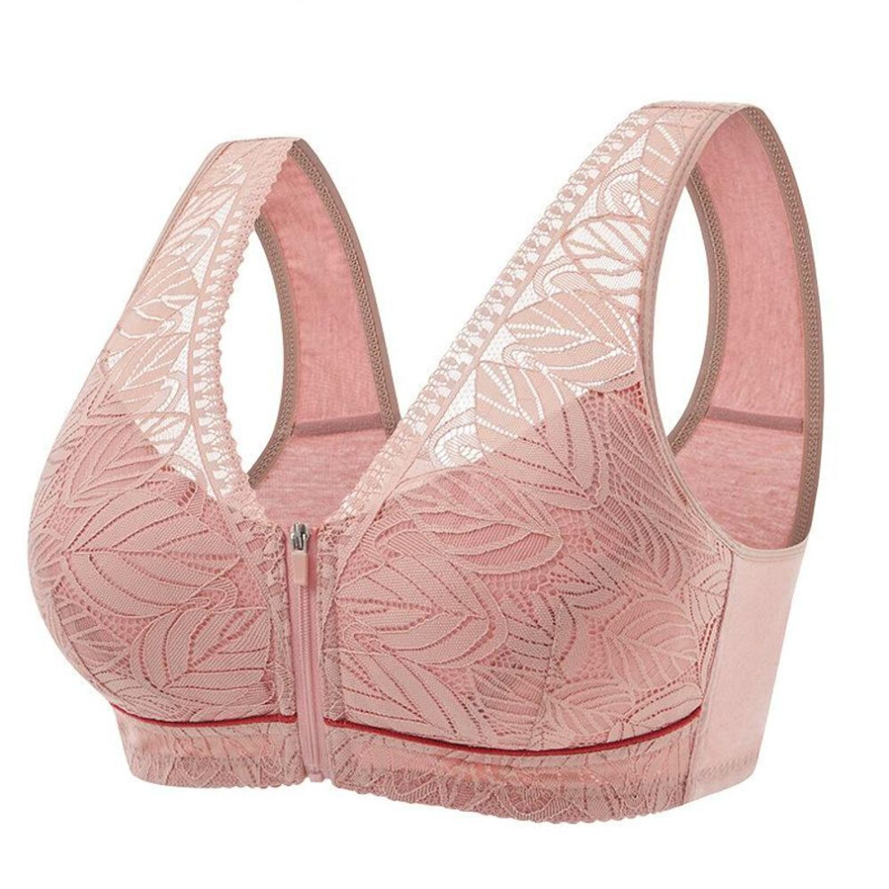 (pink, 52/120) Soft Cotton Cups Before The Zipper In The Elderly Underwear Breathable Women Without Steel Ring Tank Top Lace Large Size Bra