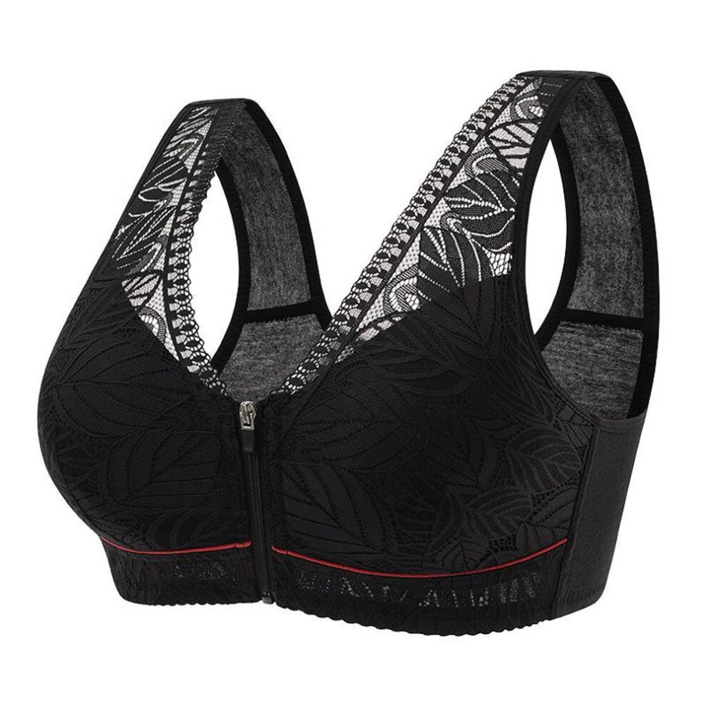 (black, 38/85) Soft Cotton Cups Before The Zipper In The Elderly Underwear Breathable Women Without Steel Ring Tank Top Lace Large Size Bra
