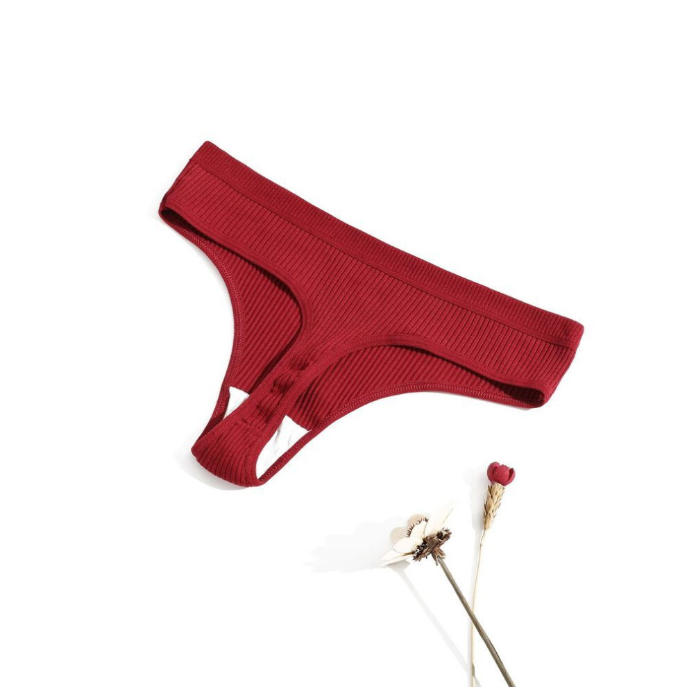 (wine red, M) Female Thong Women's Cotton Panties Low-waist Thongs Striped Solid Color Underpants Girl Comfortable G-string Underwear  Bikini Panties