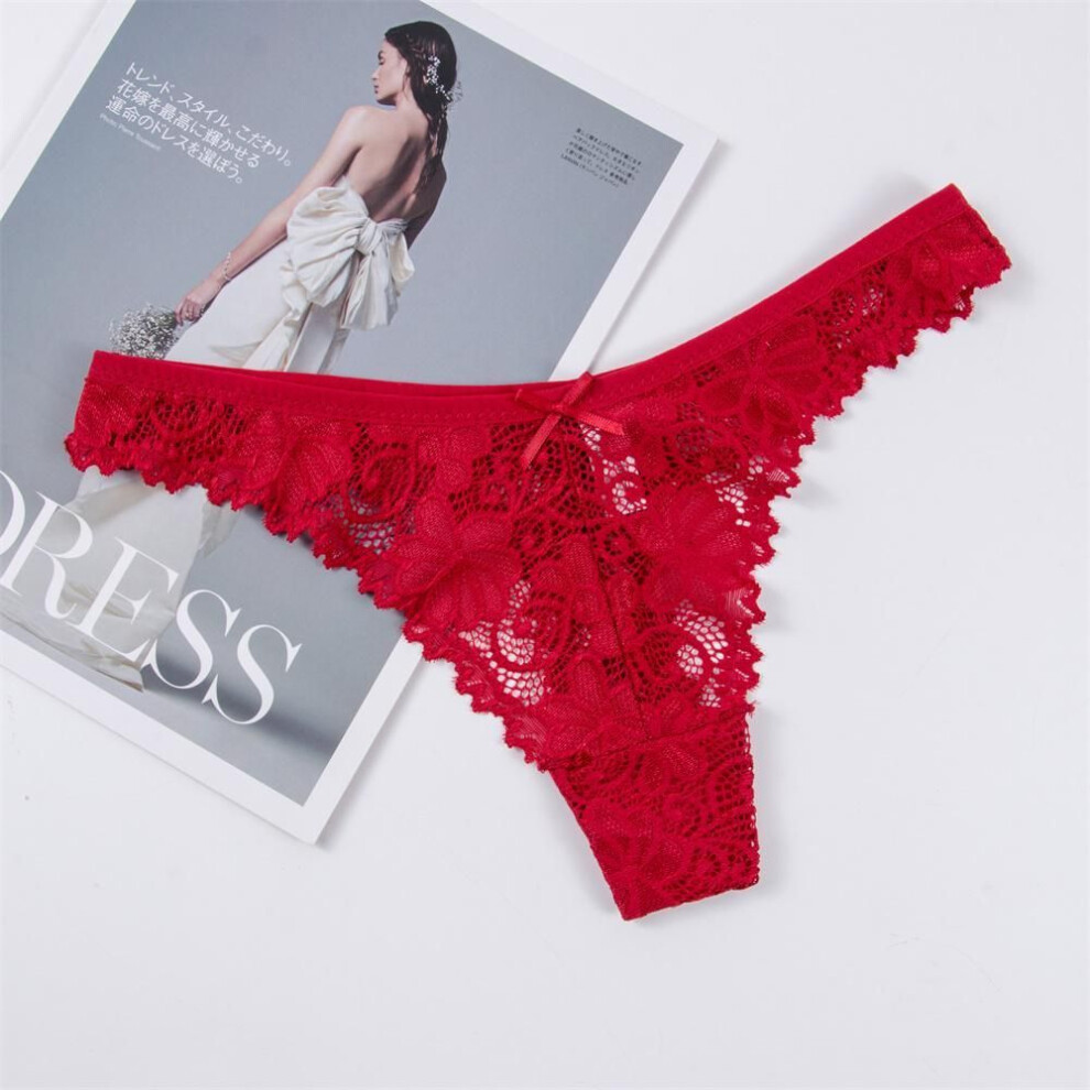 (red, M) Lot Lace Panties Women Seamless Briefs Soft Lingerie Low-rise Hollow Underwear Tempting Thongs Female Underpants