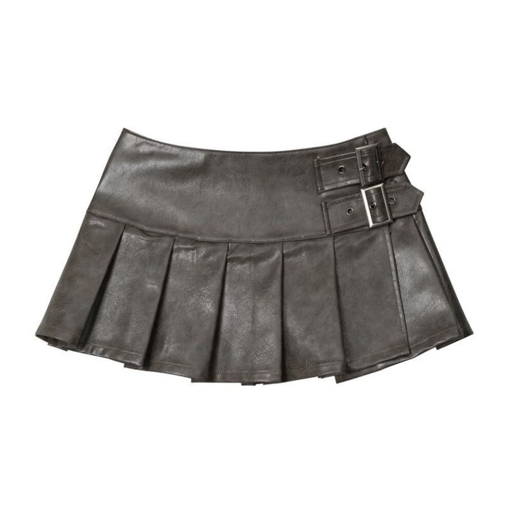 (brown, Large) Nariele American High-waist Pleated A-line Miniskirt - Summer Slim Fit Hot Girl Style
