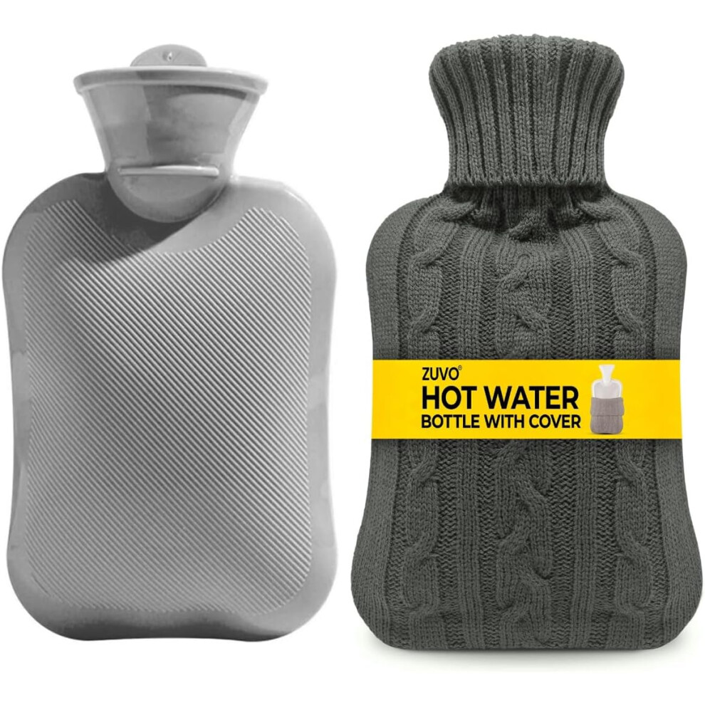 Zuvo 2L Hot Water Bottle With Soft Knitted Cover Leakproof, Bpa-Free, For Pain Relief & Warmth