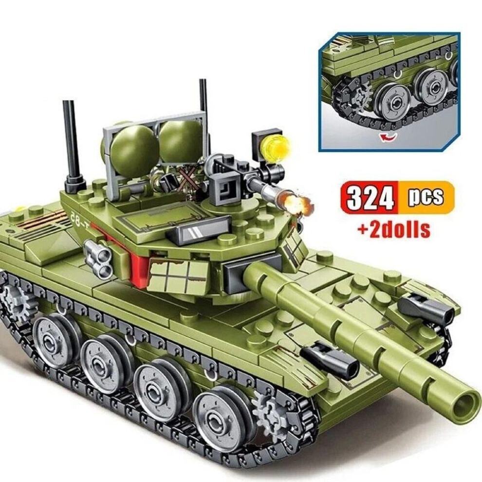 (as the picture) 324PCS Military Tank Main Battle Series Weapon Ww2 Building Blocks  85 Tank  Army City Enlighten Bricks Toys  For Children Boy