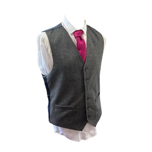 Grey Fleck Design Modern Fit Tweed Waistcoat - Medium