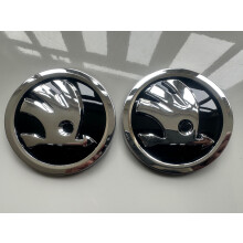 CHROME BLACK 2 X 90MM SKODA LOGO BADGE EMBLEM BONNET FRONT REAR ABS