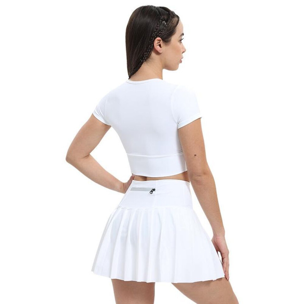 (white, Medium) Women's Quick-Dry Sports Tops & Tennis Skirts: Shockproof, Chest-Padded, Navel-Exposed Yoga Wear