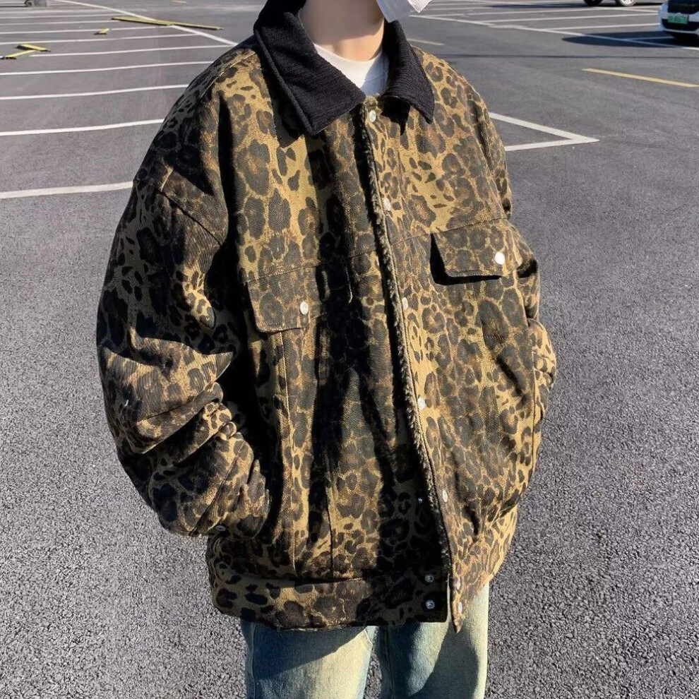 (leopard print, XL) "2023 Men's Reversible Leopard Print Cotton Jacket - Trendy Retro European & American Winter Coat