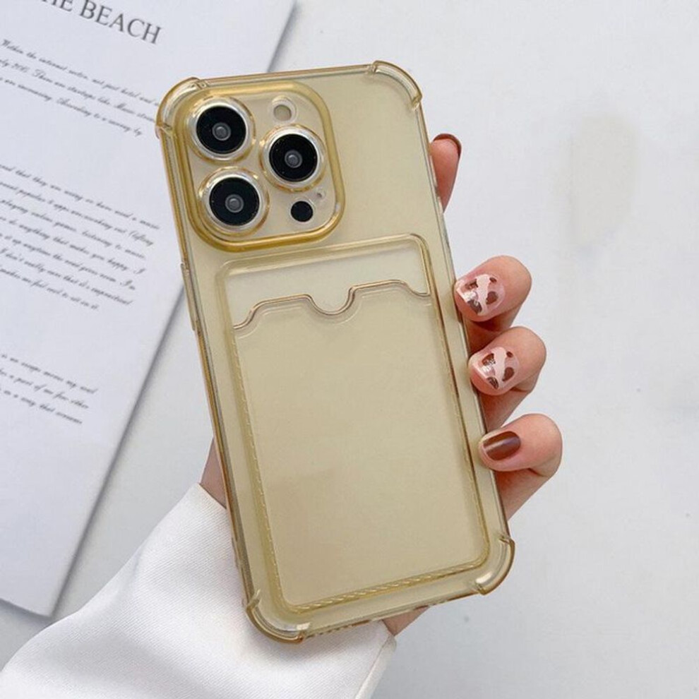 (gold, iphone 13 Mini) Shockproof Card Slot Silicone Soft Case Cover For Iphone 16 Pro Max 15 14 13 12 Pro Max 12 Pro 11 X Xr Xs 7 8 Plus Clear Mobile Phone Case