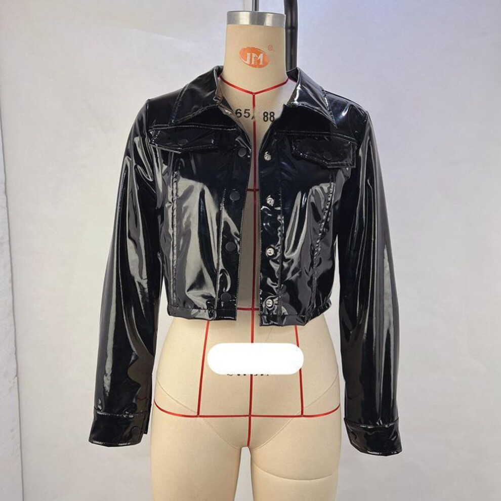(black, Small) European & American Women's PU Leather Lapel Jacket - 2024 Autumn/Winter, Single-Breasted, Long-Sleeve, Small Coat.
