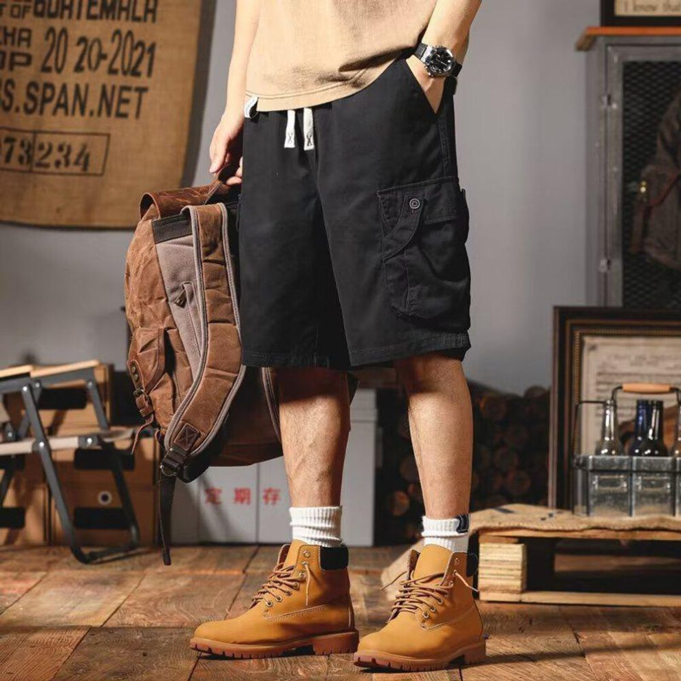(black, 3XL) "Men's Summer Cotton Loose Straight Shorts - Korean Style 2023