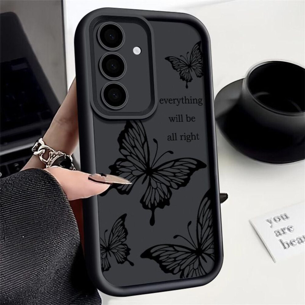 (black, Samsung S24 Plus) Shockproof Butterfly Print Protection Phone Case for Samsung S25 S24 FE S23 Ultra S22 Plus S21 A54 A53 A52 A34 A15 A14 5G Soft Silicone Matte Shell