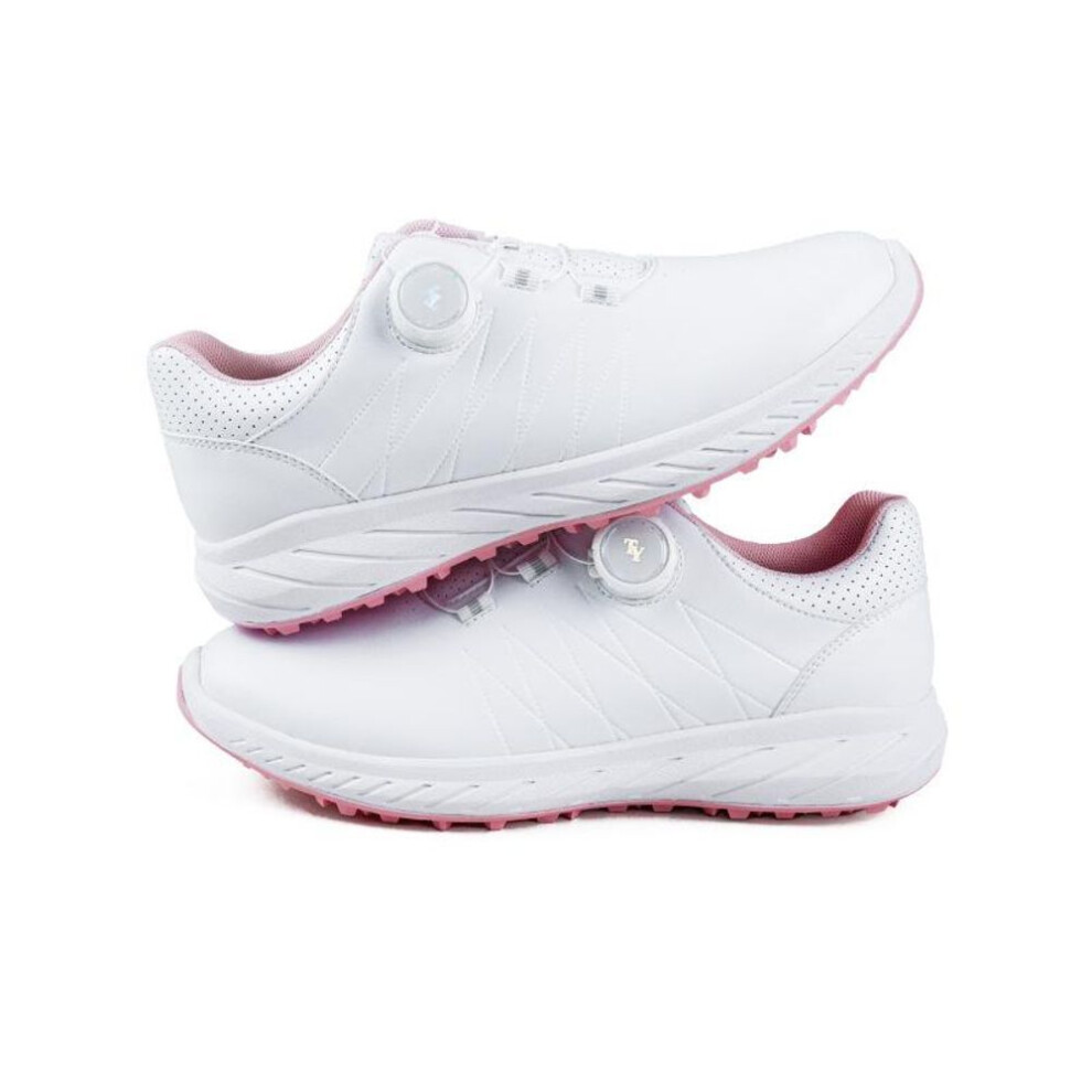(white, 36) Women's Waterproof Golf Shoes With Knob Buckle & Non-slip Spikes