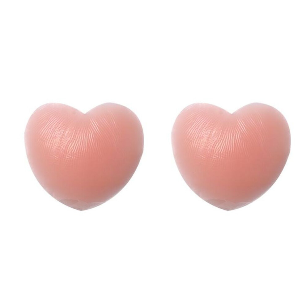 (beige, 6cm Heart) Self-adhesive Silicone Breast Nnipple Covering Bra Natural Color One Size Nipple Sticker Underwear