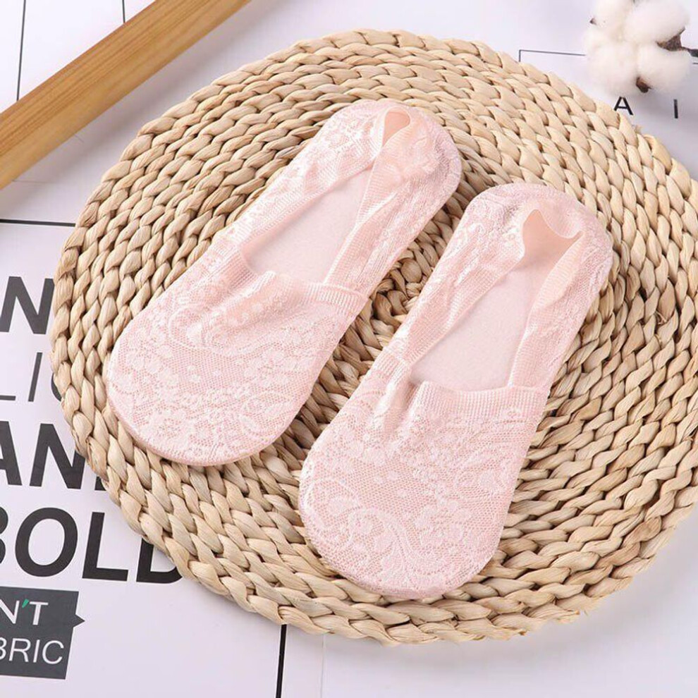 (pink) Fashion Women Girls Summer Socks Style Lace Flower Short Sock Antiskid Invisible Ankle