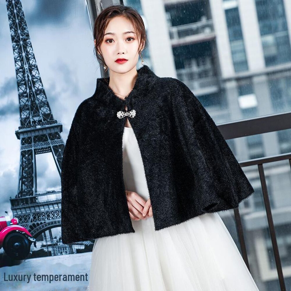 (black) "korean Bridal Fur Cheongsam Shawl: Autumn/winter Wedding Cape & Bridesmaid Cover-up