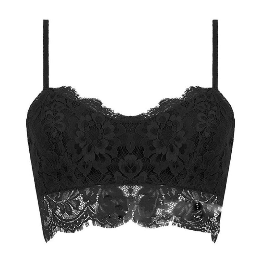 (black, One size) Fashion Sexy Sleeveless Vest Crochet Halter Lace Tank Tops Strappy Bralette Bra Cami Crop Top
