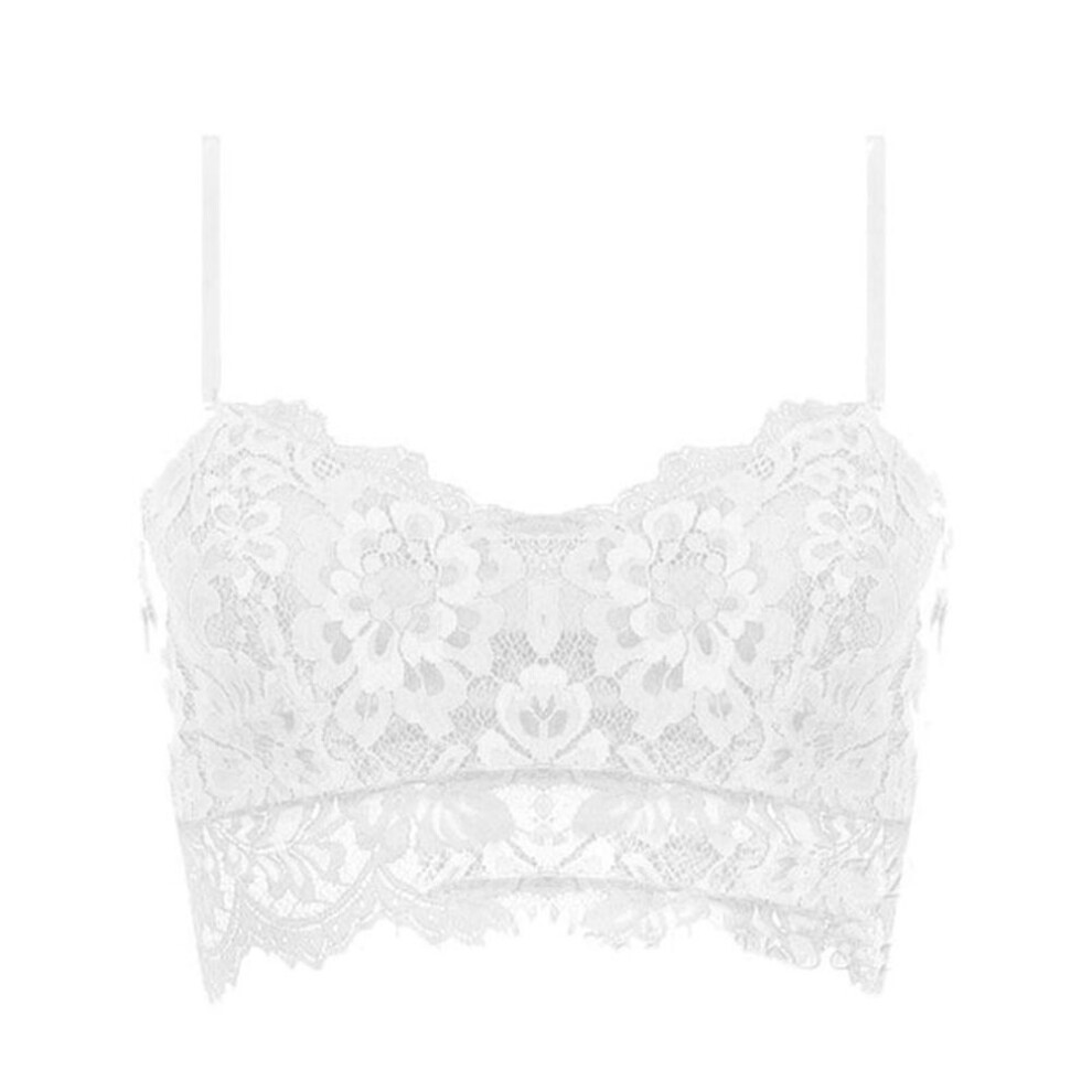(white, One size) Fashion Sexy Sleeveless Vest Crochet Halter Lace Tank Tops Strappy Bralette Bra Cami Crop Top