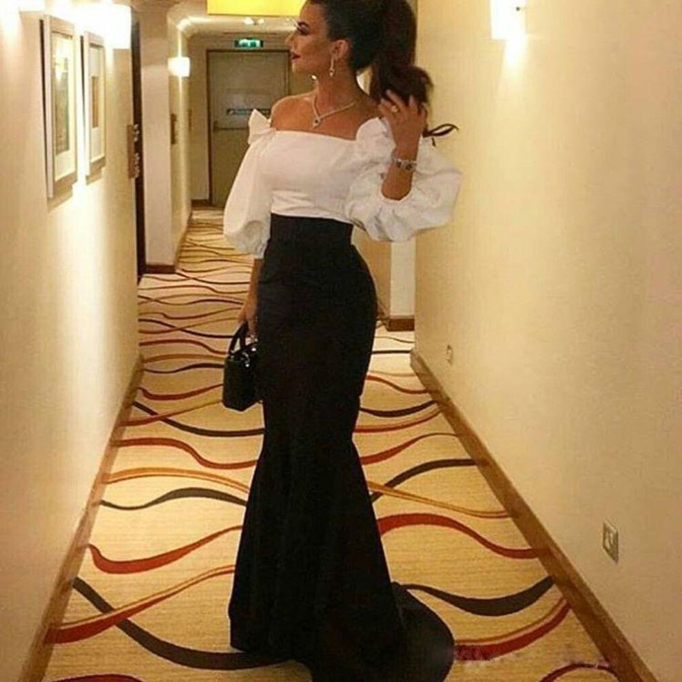(XL) "2020 Autumn European & American Women's One-Shoulder Puff Sleeve Evening Dress